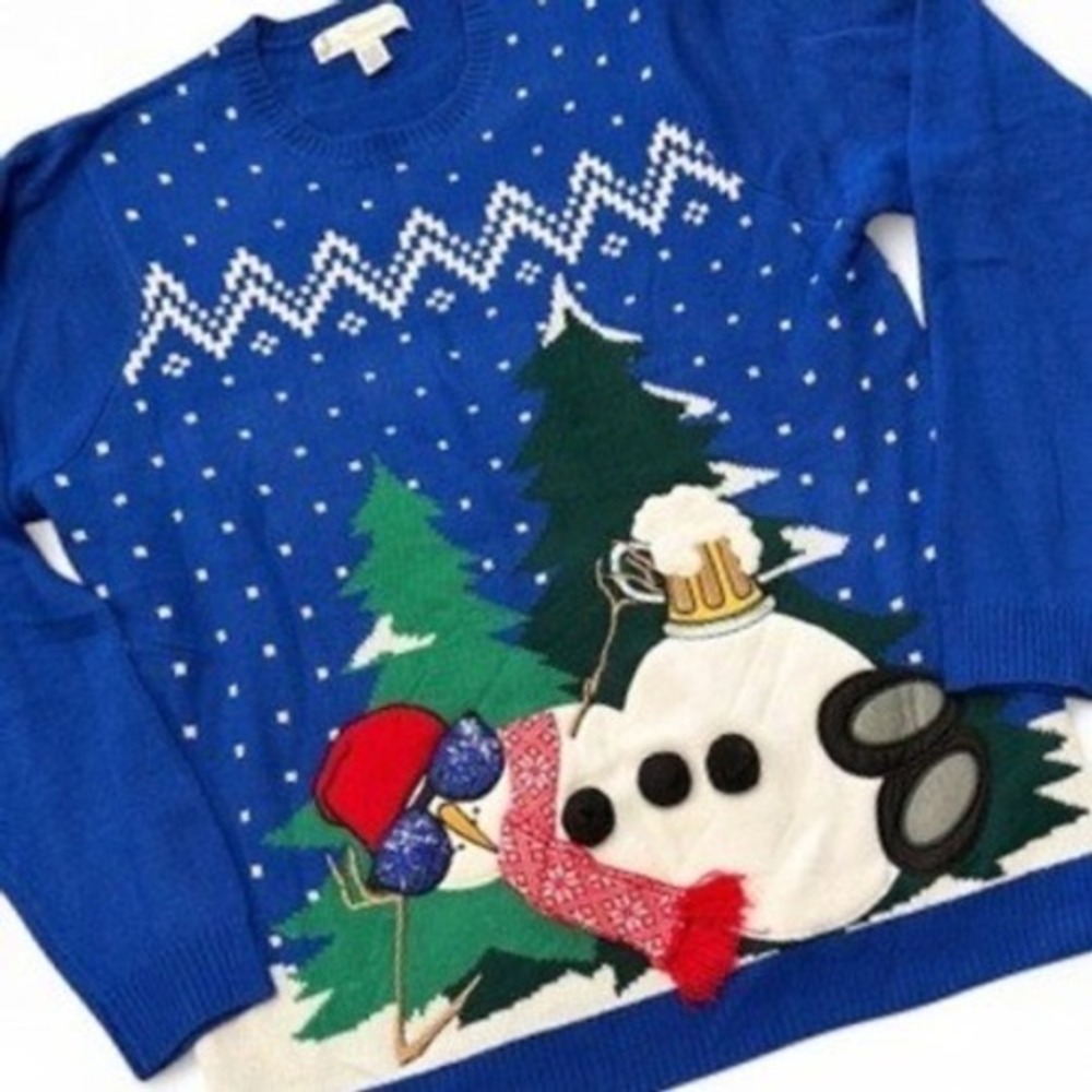 Jolly‎ Sweaters Men's XL Ugly Christmas Sweater Snowman Beer Party Fun